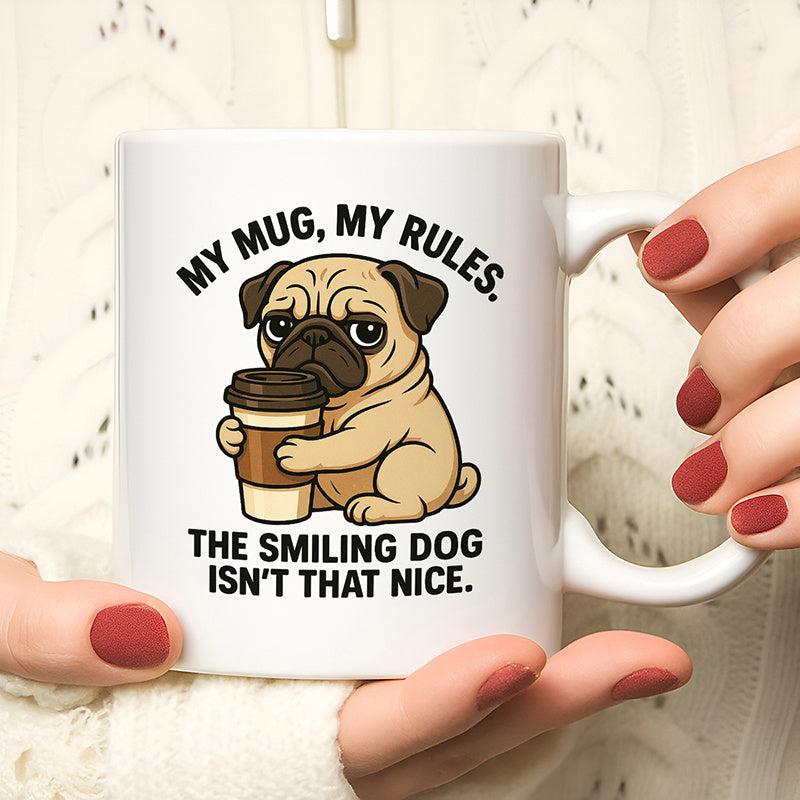 Tailorly White Ceramic 11 oz Mug - cute pug face