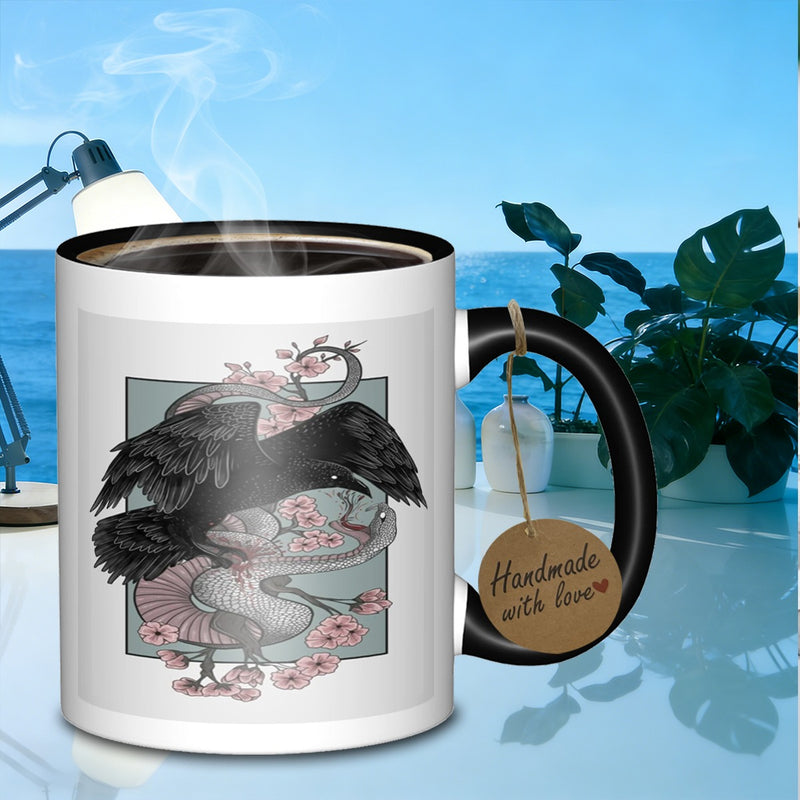Tailorly Black Accent 11 oz Mug - crow versus cherry