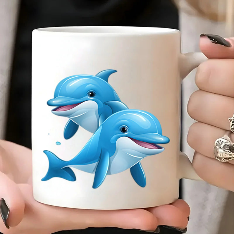 Tailorly White Ceramic 11 oz Mug - cute cartoon pair of animal characters