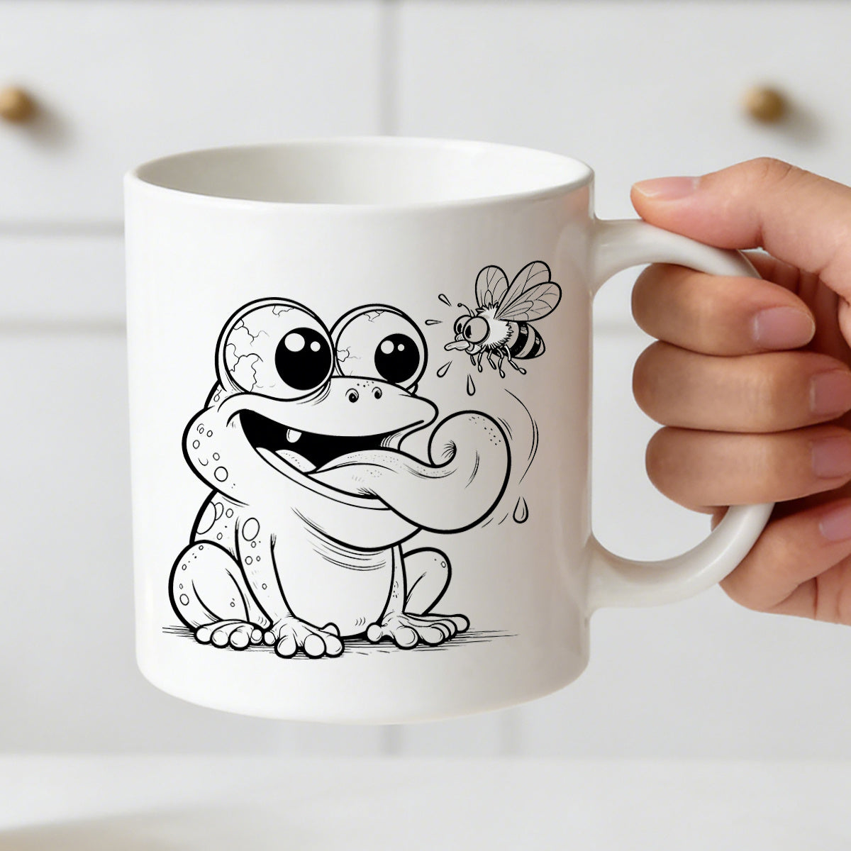 Tailorly White Ceramic 11 oz Mug - cartoon frog
