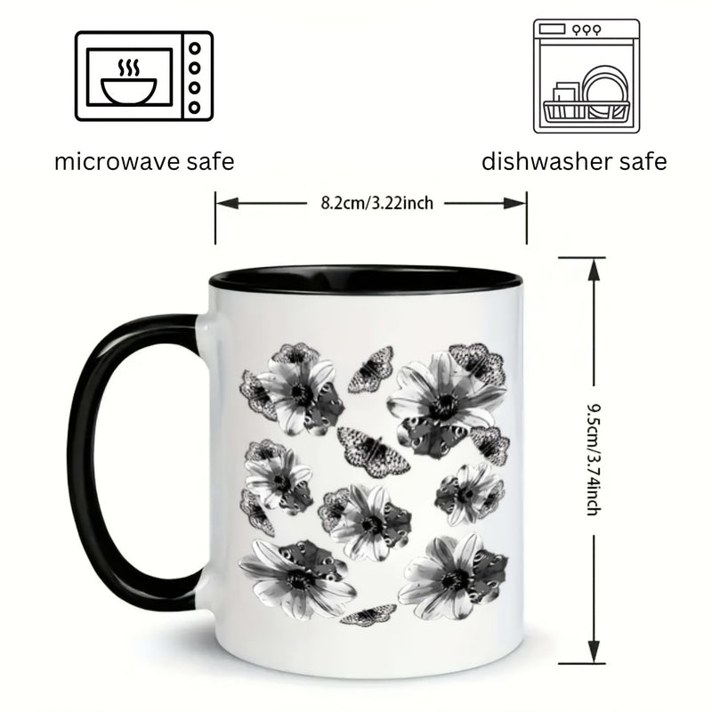 Tailorly Black Accent 11 oz Mug - delicate floral patterns