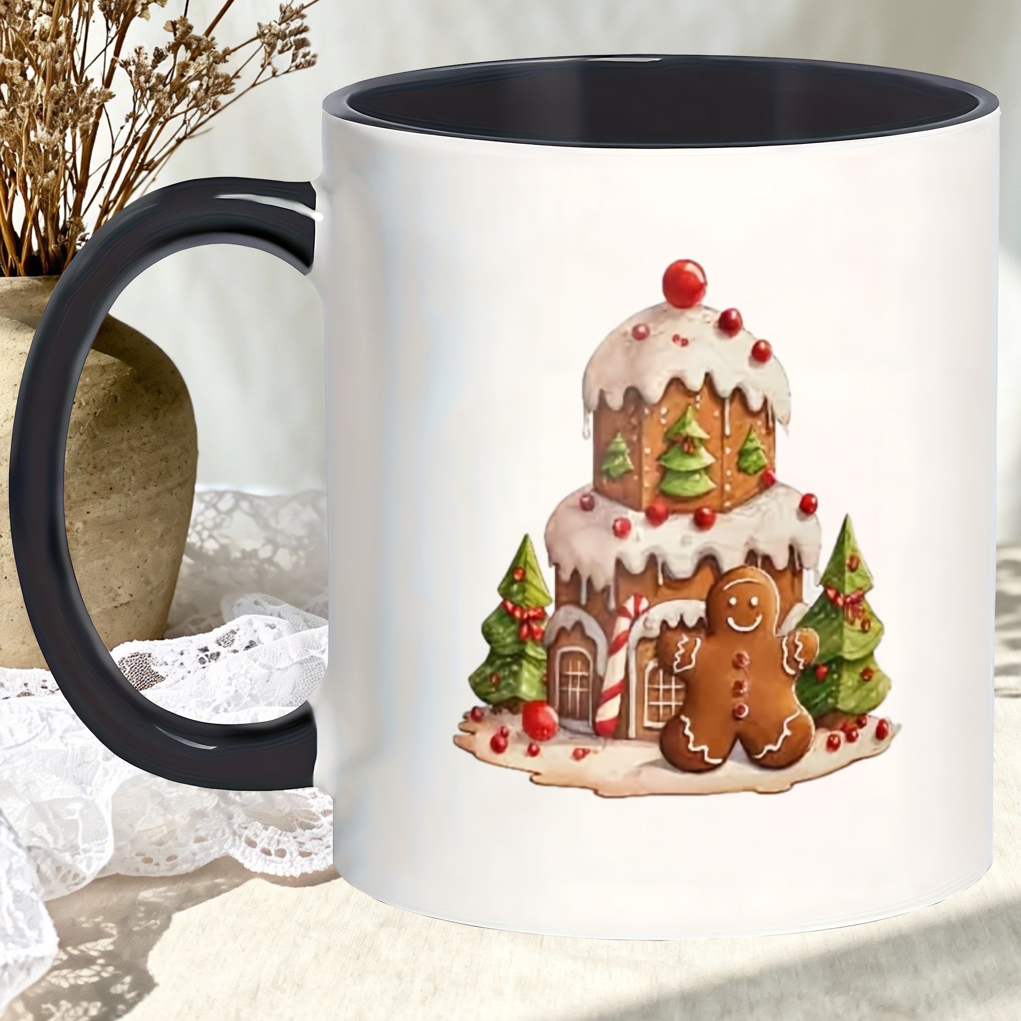 Tailorly Black Accent 11 oz Mug - gingerbread character