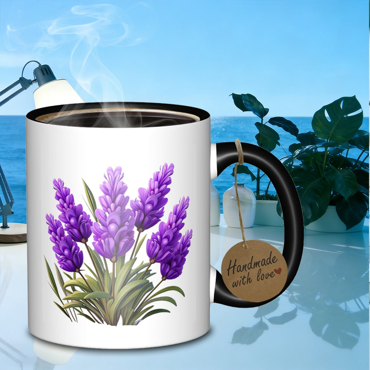 Tailorly Black Accent 11 oz Mug - purple lavender flowers