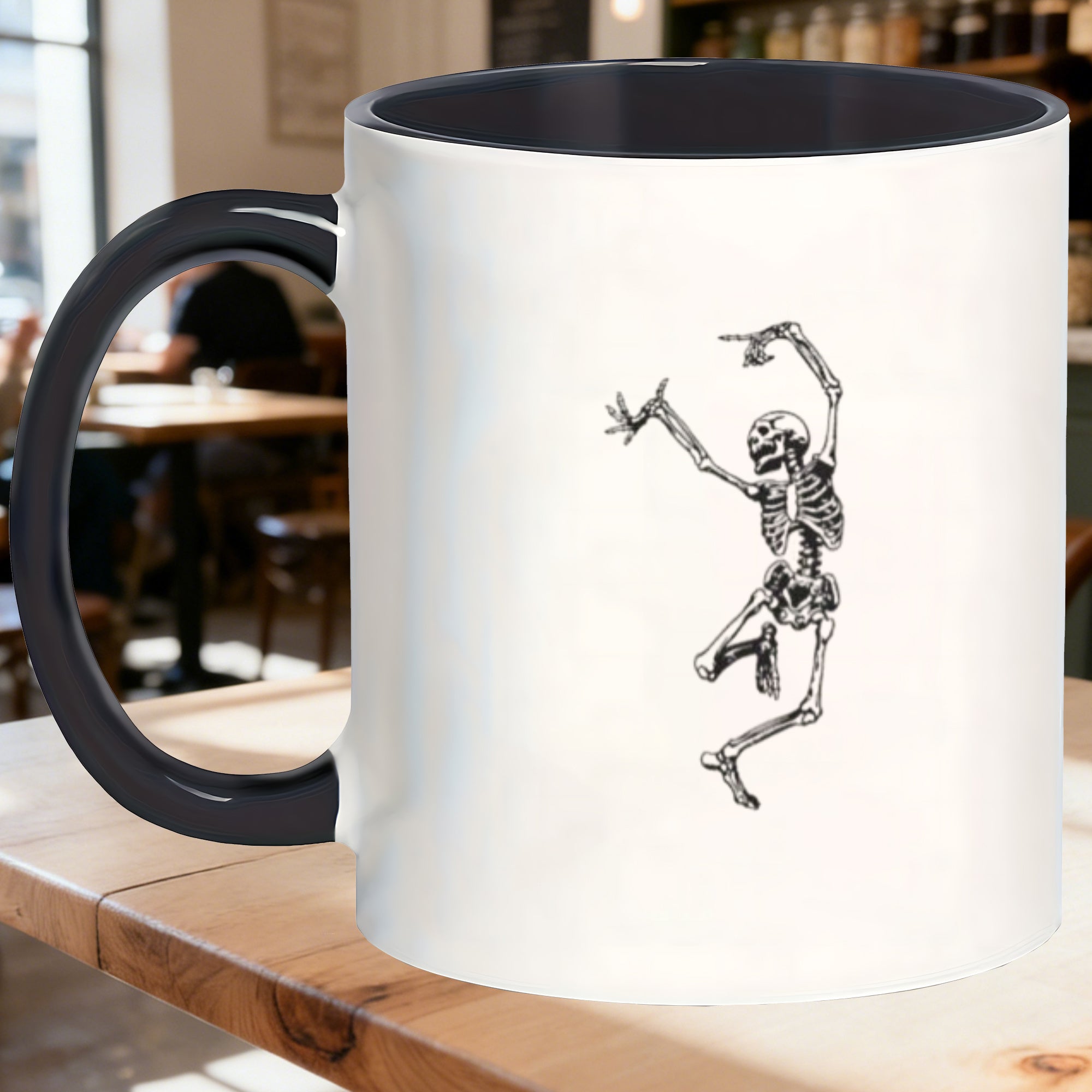 Tailorly Black Accent 11 oz Mug - gothic novelty mug with lid skeleton design tea cup themed gift for suitable for christmas valentine thanksgiving