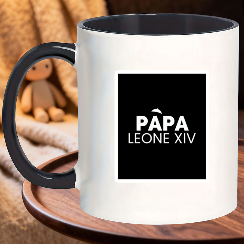 Tailorly Black Accent 11 oz Mug - papa leone xiv text