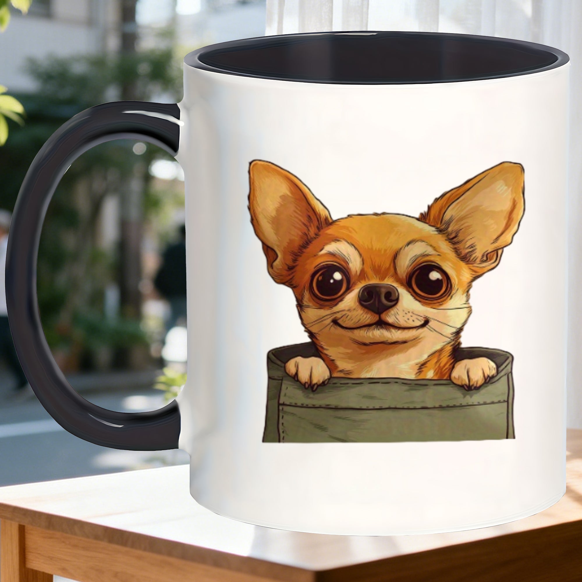 Tailorly Black Accent 11 oz Mug - chihuahua print mug with a design for christmas thanksgiving and new year travel hot beverages_28c1790530e748358a5ee5c0cad25462