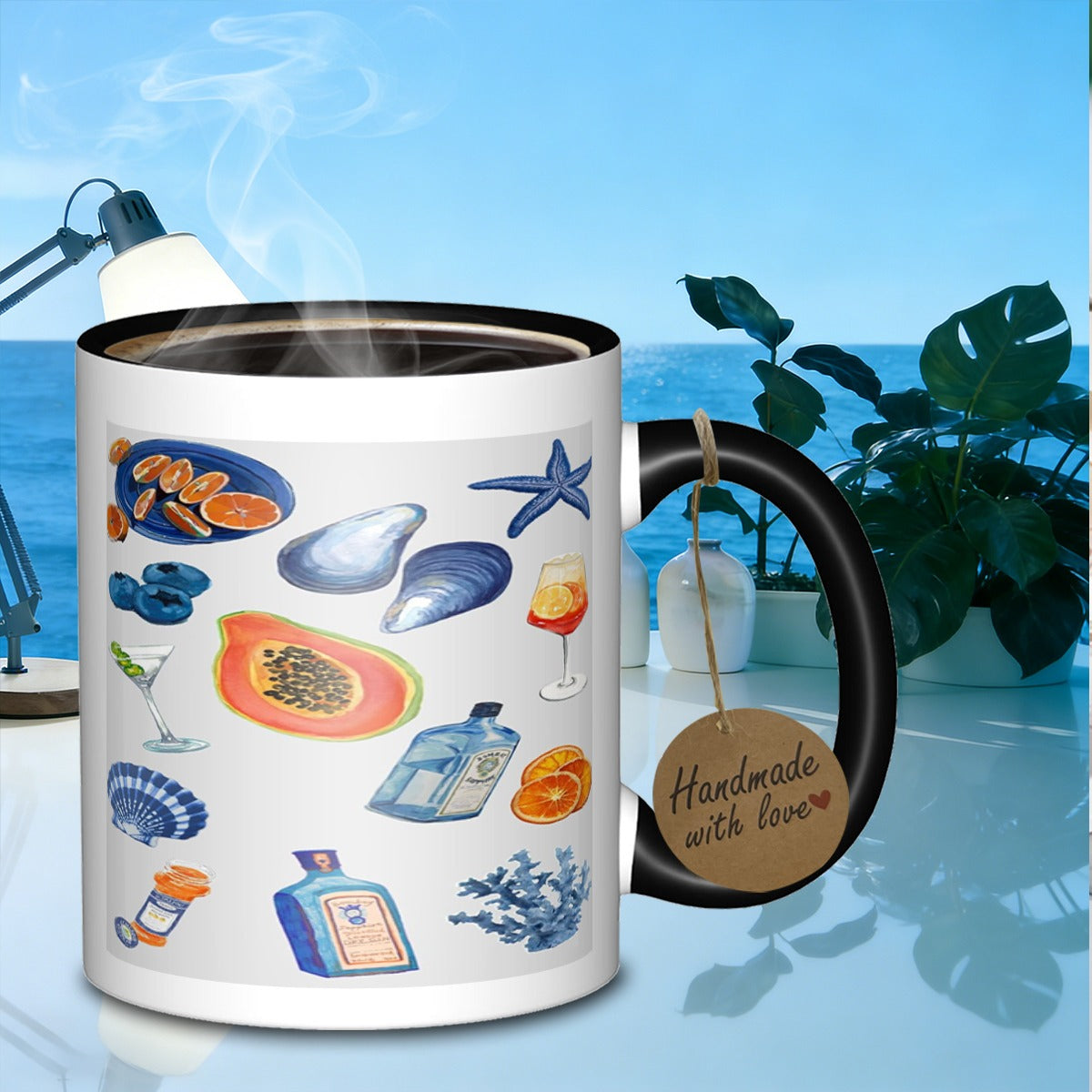 Tailorly Black Accent 11 oz Mug - tropical coastal still life