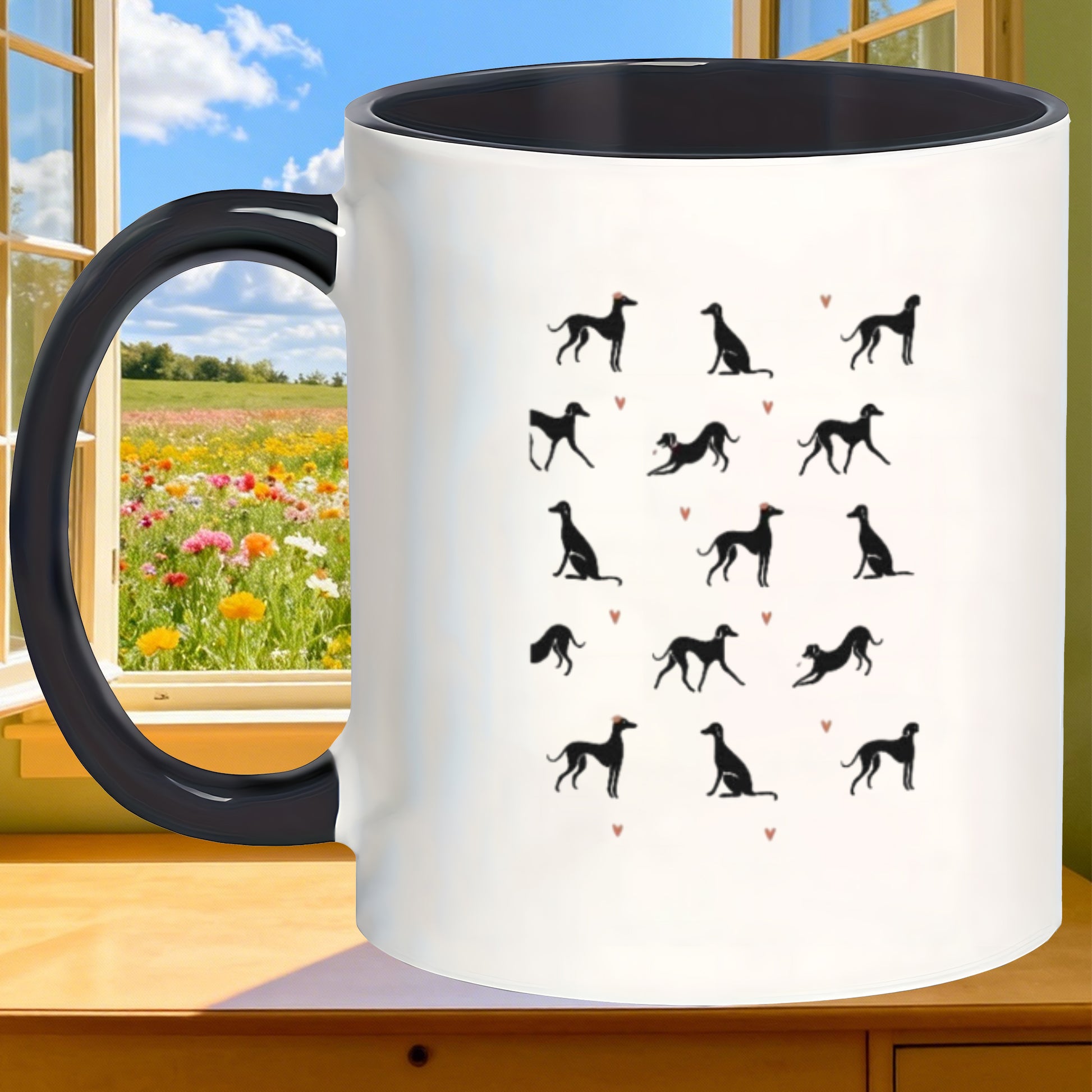 Tailorly Black Accent 11 oz Mug - greyhound illustration