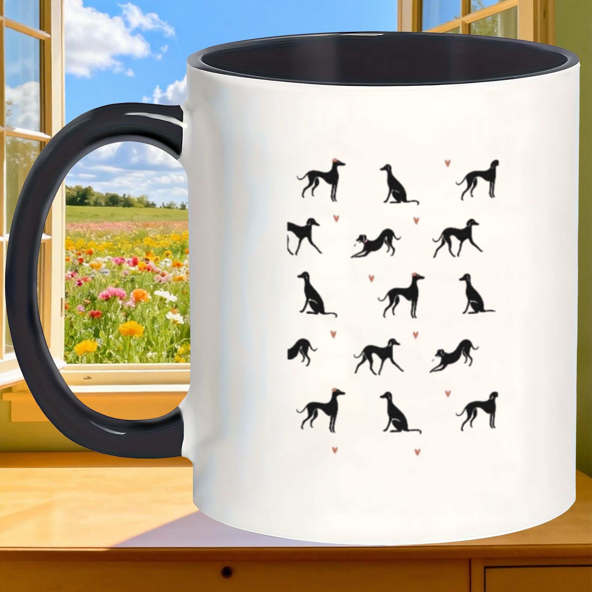 Tailorly Black Accent 11 oz Mug - greyhound illustration