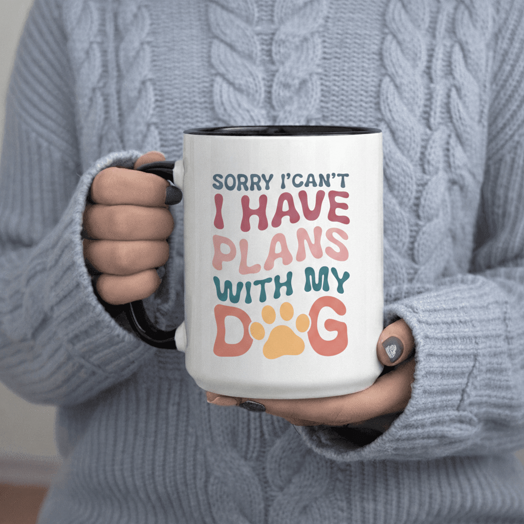 Tailorly Black Accent 11 oz Mug - Sorry I Can T I Have Plans text