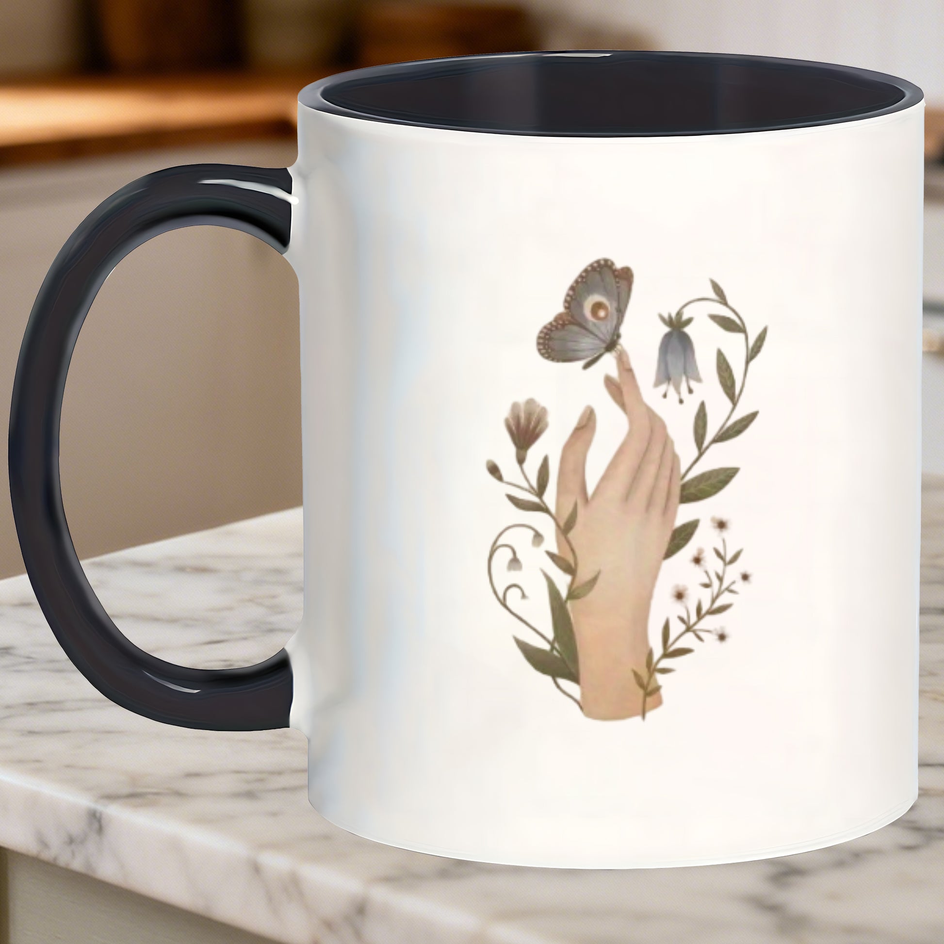 Tailorly Black Accent 11 oz Mug - hand design floral design