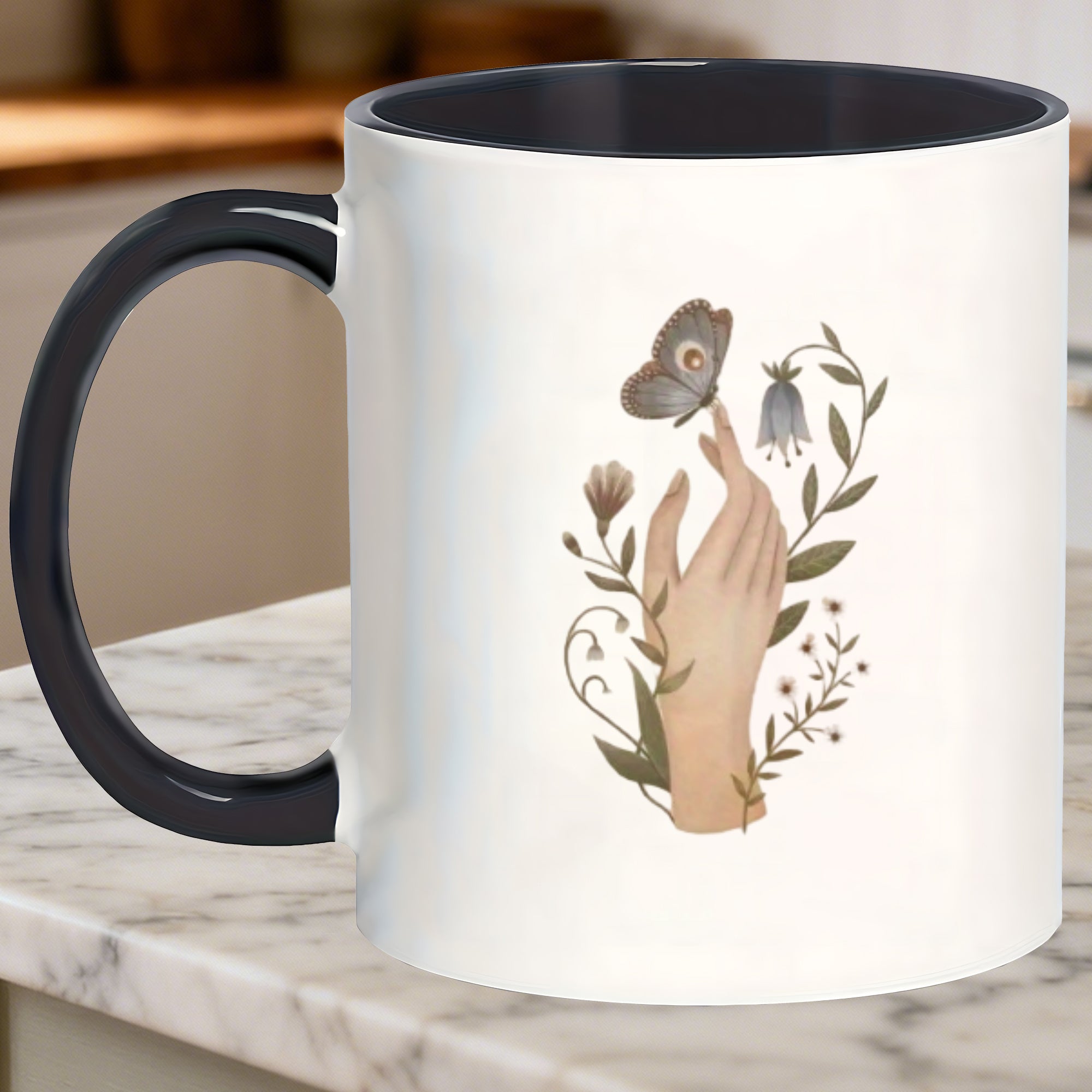 Tailorly Black Accent 11 oz Mug - hand design floral design