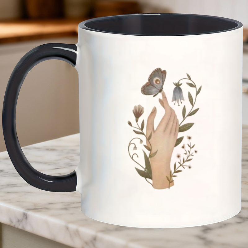 Tailorly Black Accent 11 oz Mug - hand design floral design