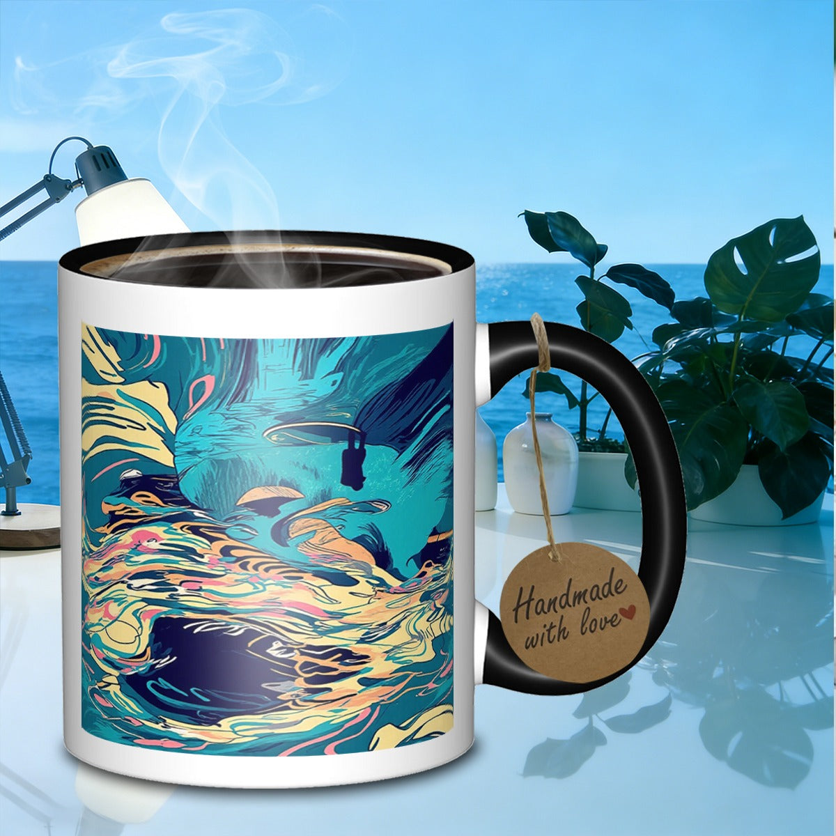 Tailorly Black Accent 11 oz Mug - underwater scene
