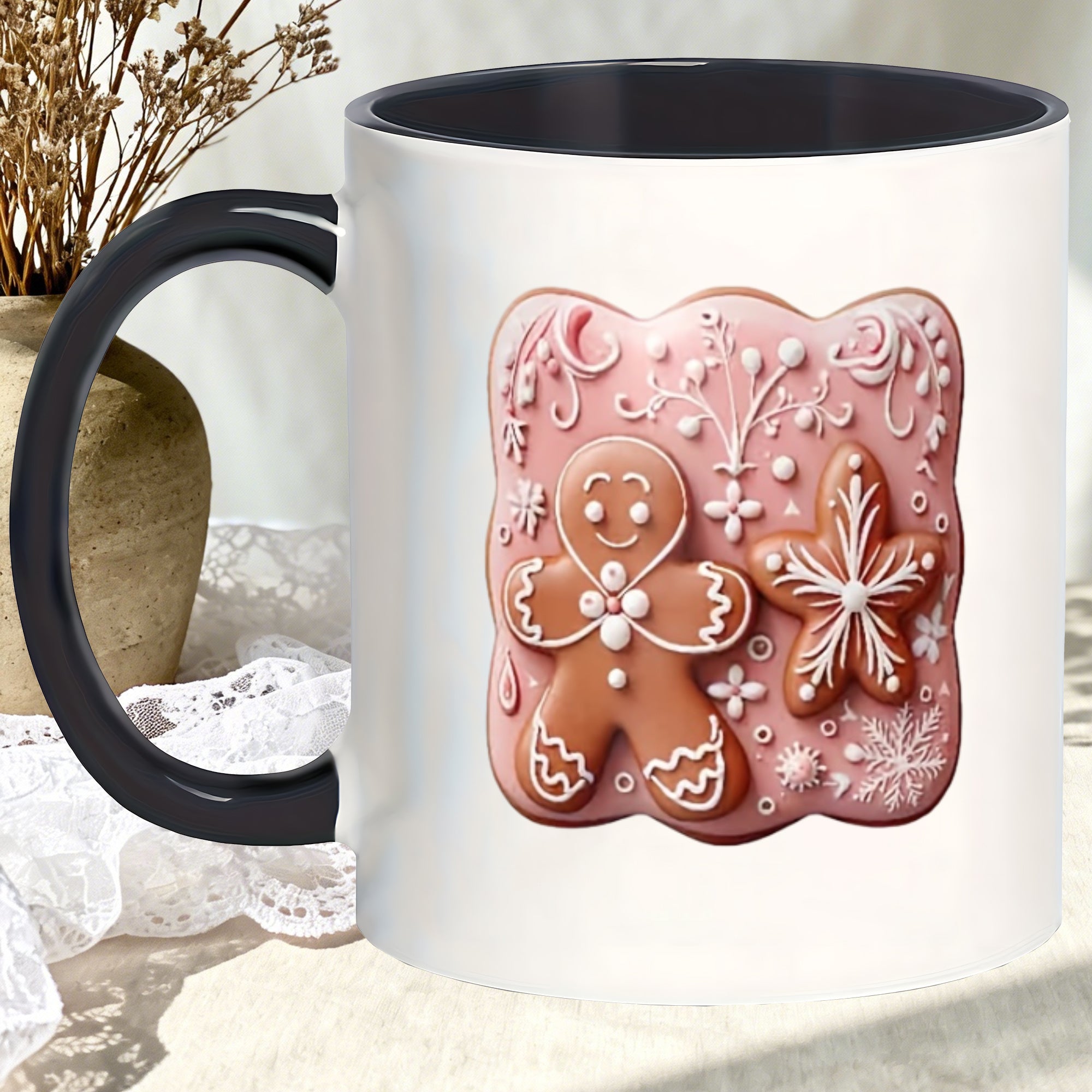 Tailorly Black Accent 11 oz Mug - gingerbread christmas mug design