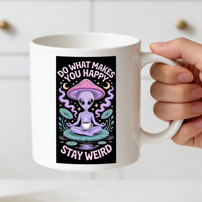 Tailorly White Ceramic 11 oz Mug - do happy 11oz ceramic coffee mug trippy psychedelic cup ufo mushroom mug gift for _de4b2dd418f14983b3987c9fc41600f2