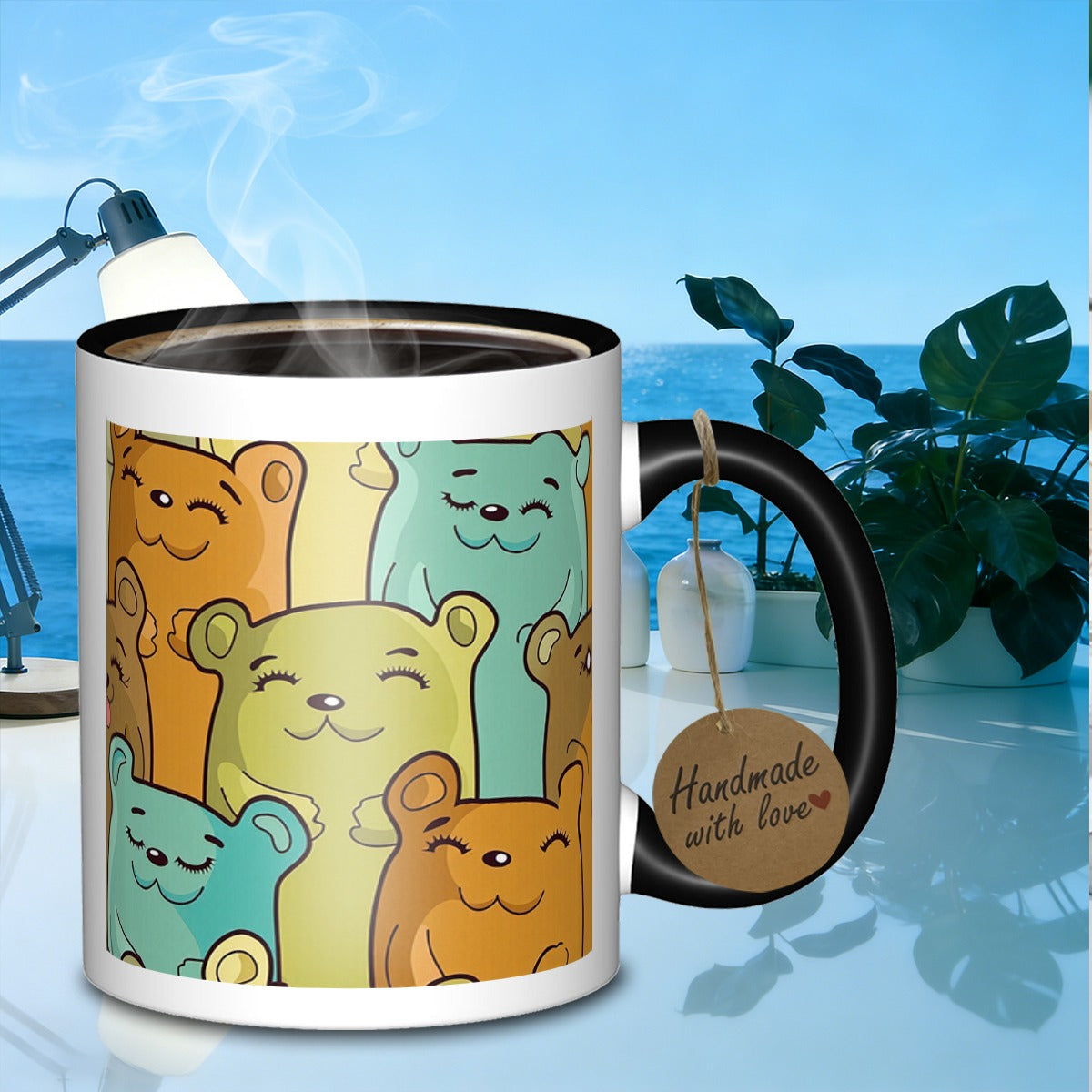 Tailorly Black Accent 11 oz Mug - smiling cartoon bears