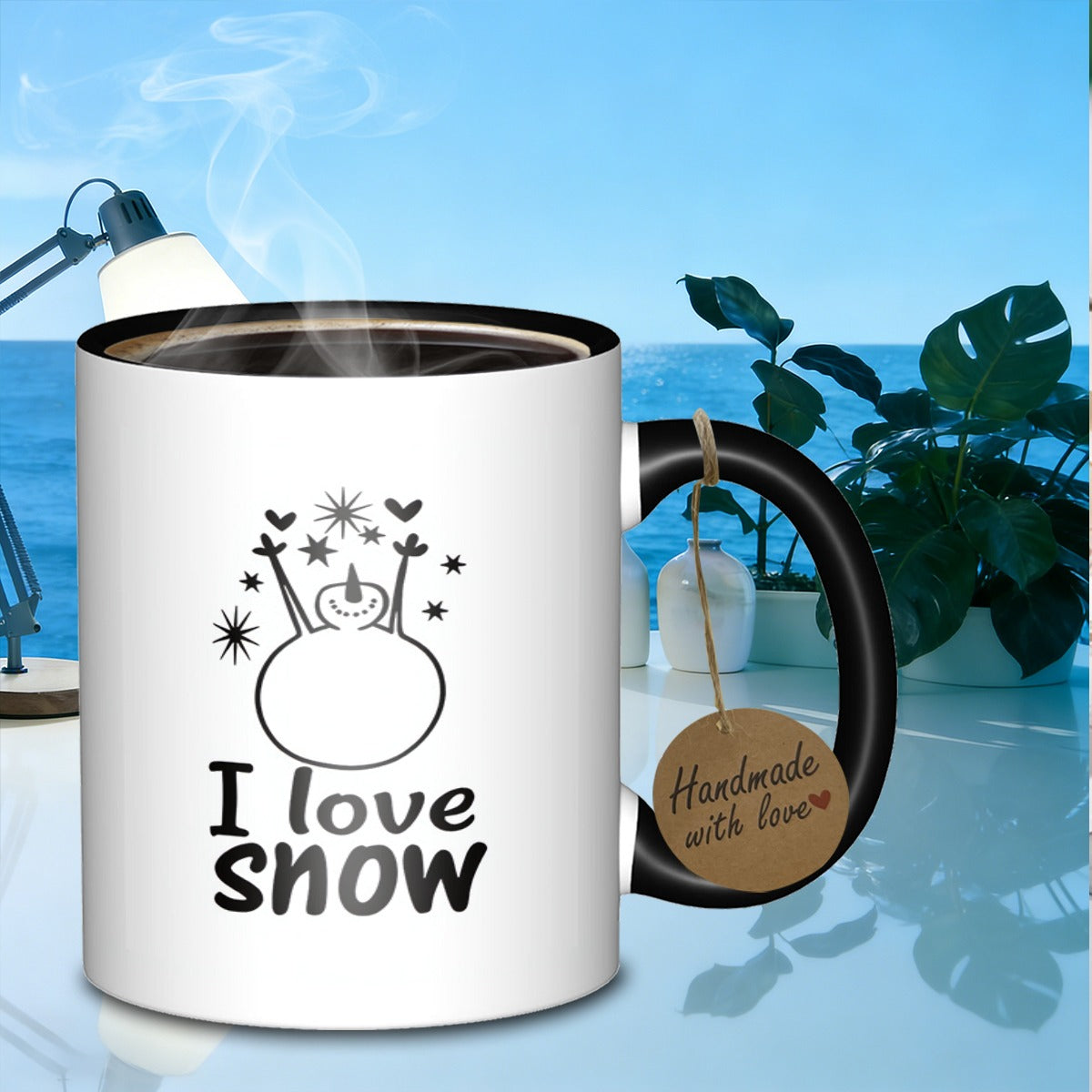 Tailorly Black Accent 11 oz Mug - i love snowmug ceramic functional edition for outdoorpicnics