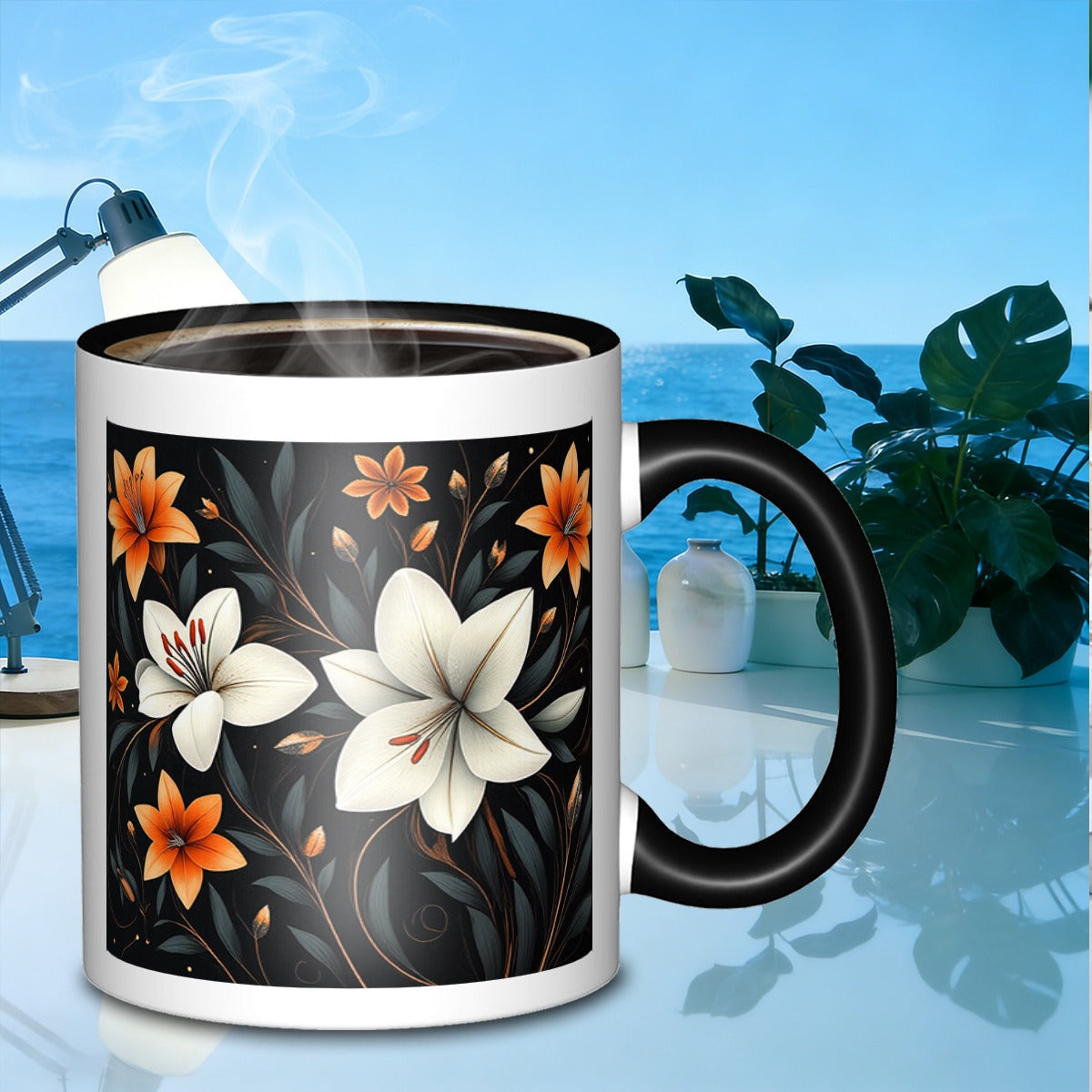 Tailorly Black Accent 11 oz Mug - floral arrangement pattern