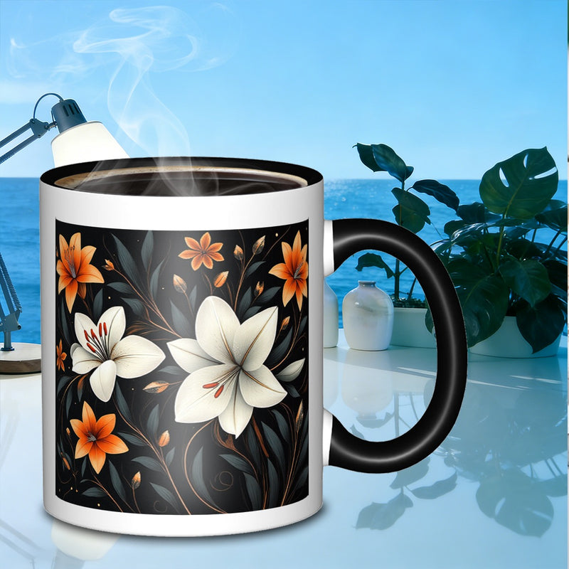 Tailorly Black Accent 11 oz Mug - floral arrangement pattern
