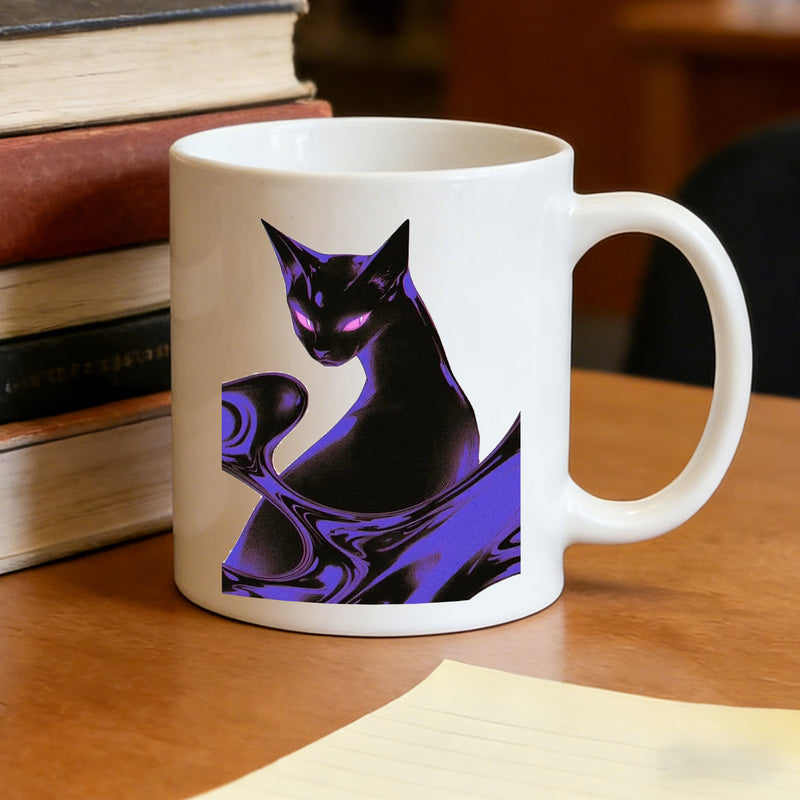 Tailorly White Ceramic 11 oz Mug - gothic black cat