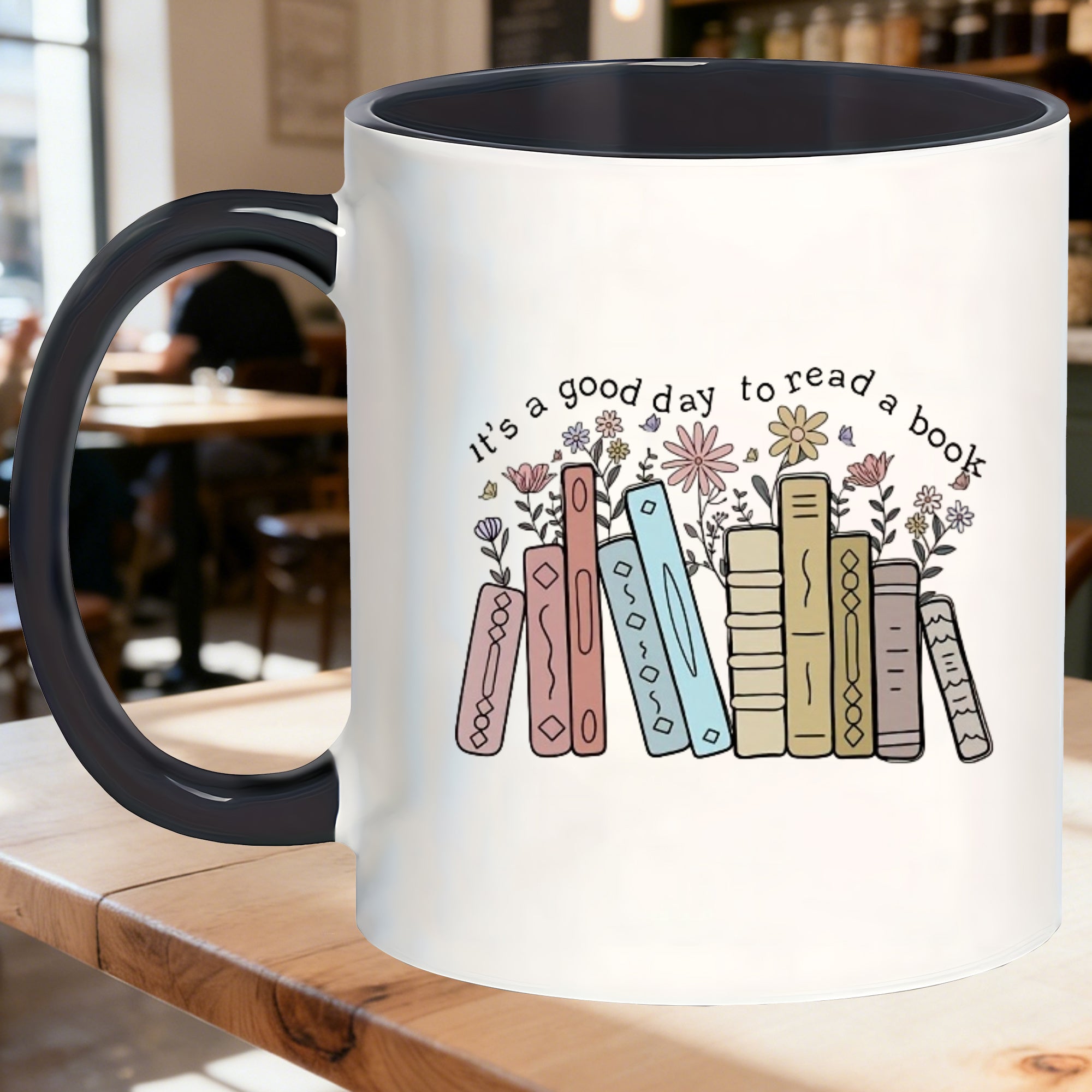 Tailorly Black Accent 11 oz Mug - chic glazed floral books mugs office home use_f99718d1411a450989349b3e1d39f887