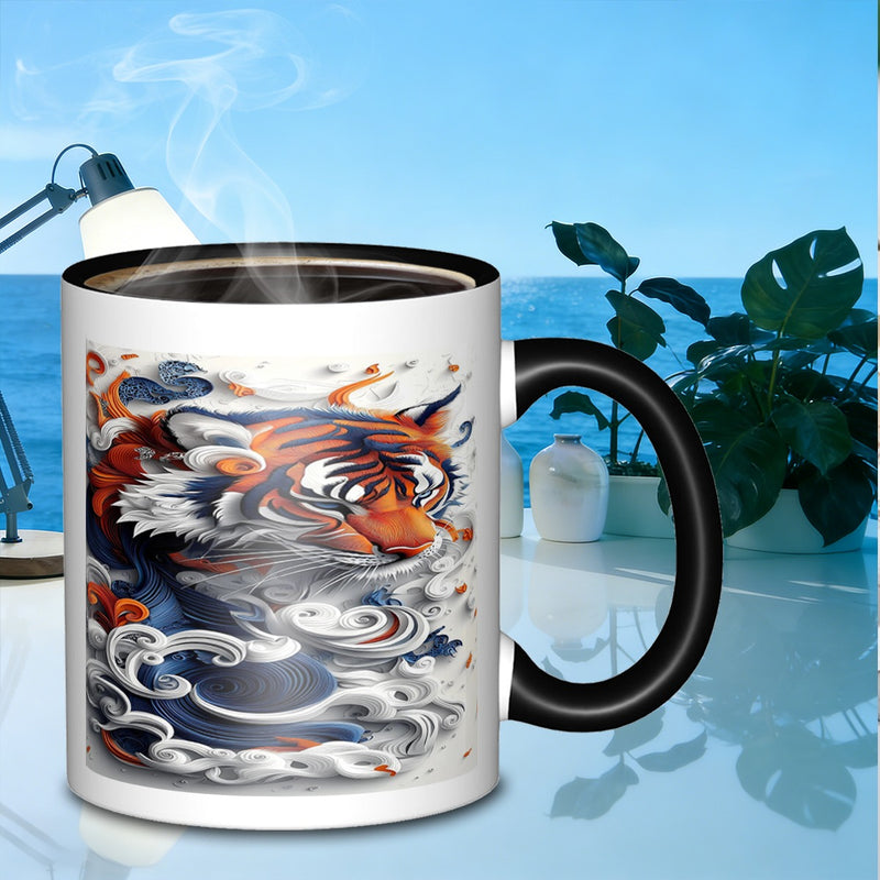 Tailorly Black Accent 11 oz Mug - stripped tiger portraitsuperior coffee mug galaxy coffee mug suitable for daily work outdoor trips travel and used