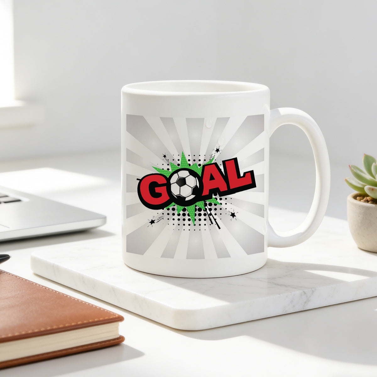 Tailorly White Ceramic 11 oz Mug - comic book style football graphic