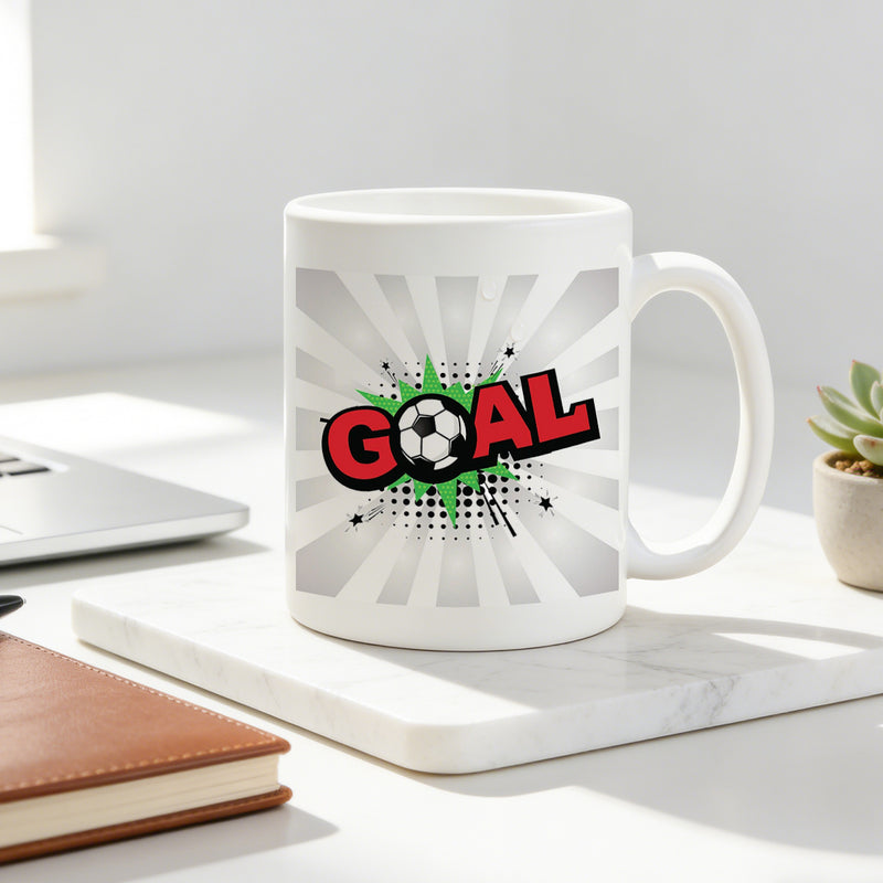 Tailorly White Ceramic 11 oz Mug - comic book style football graphic