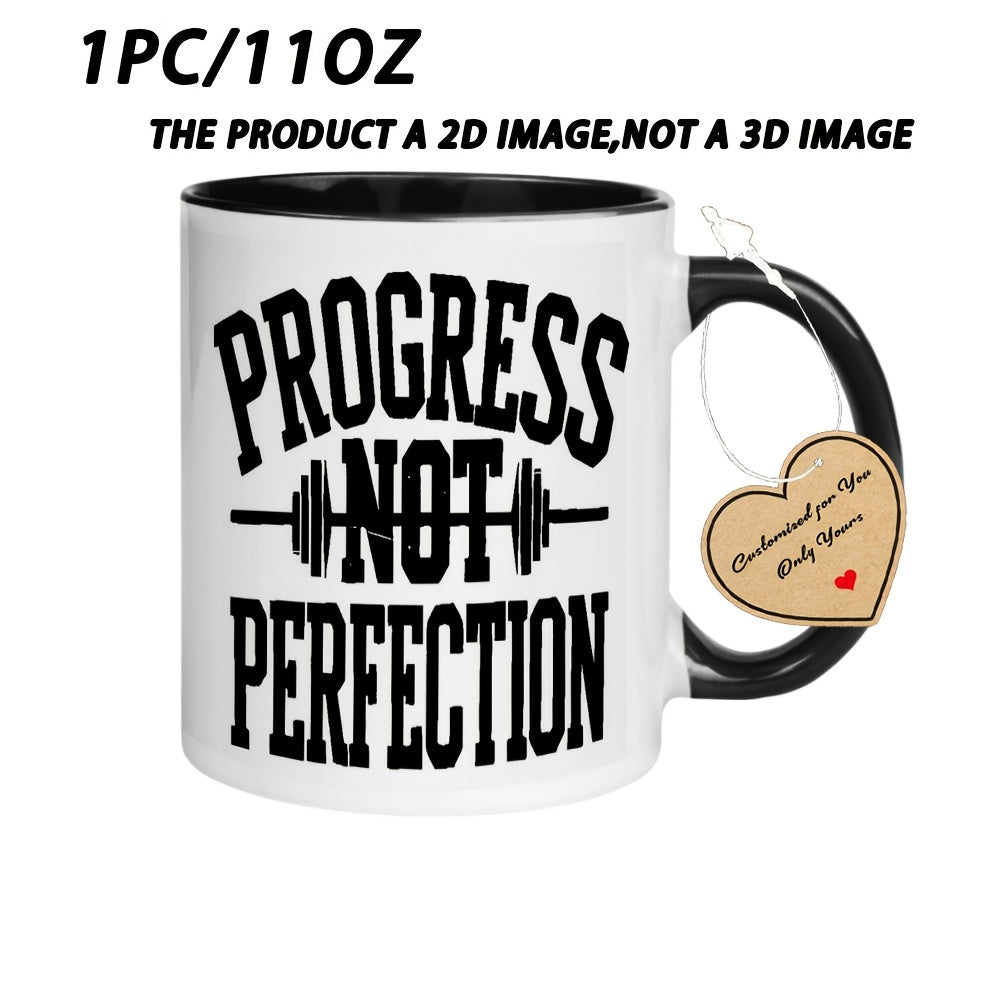 Tailorly Black Accent 11 oz Mug - Progress Perfection Coffee text