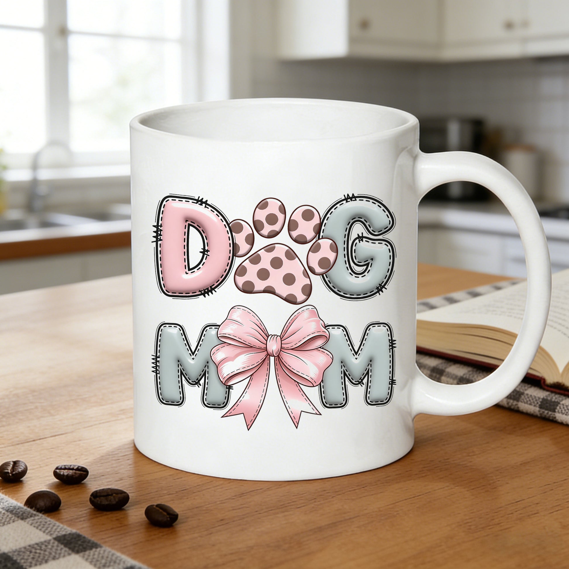Tailorly White Ceramic 11 oz Mug - dog mom letters and cute gift