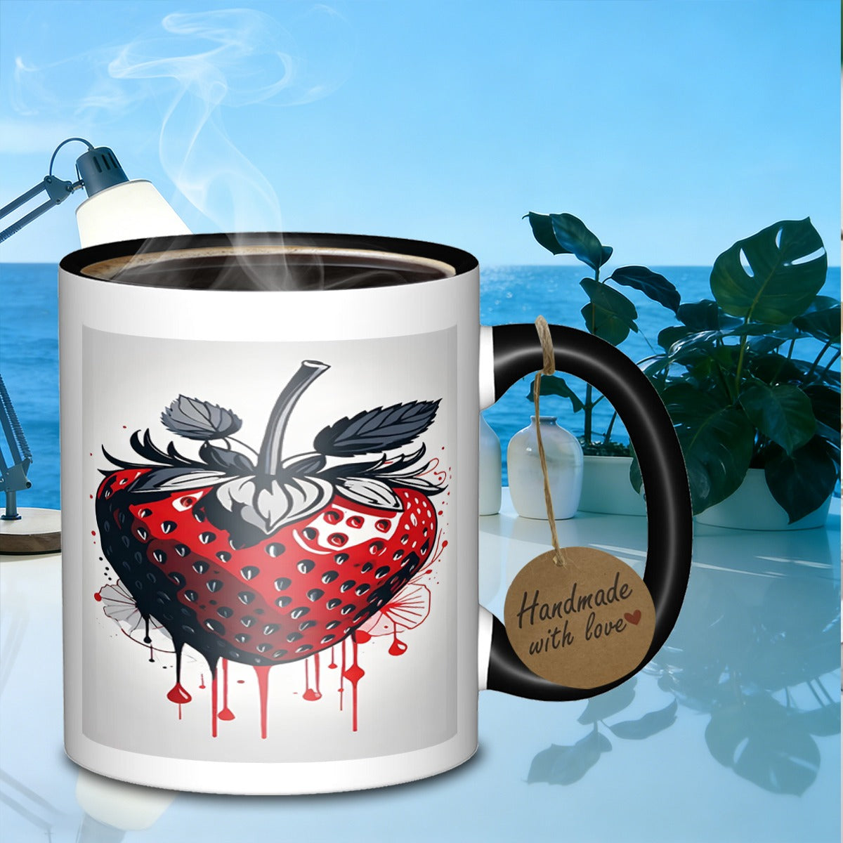 Tailorly Black Accent 11 oz Mug - strawberry fruit