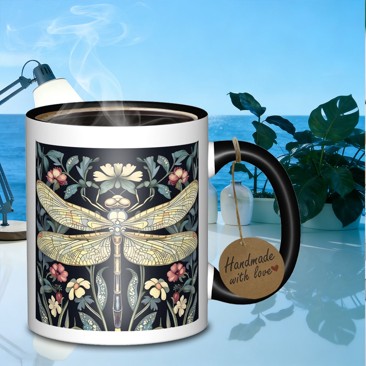 Tailorly Black Accent 11 oz Mug - decorative dragonfly art