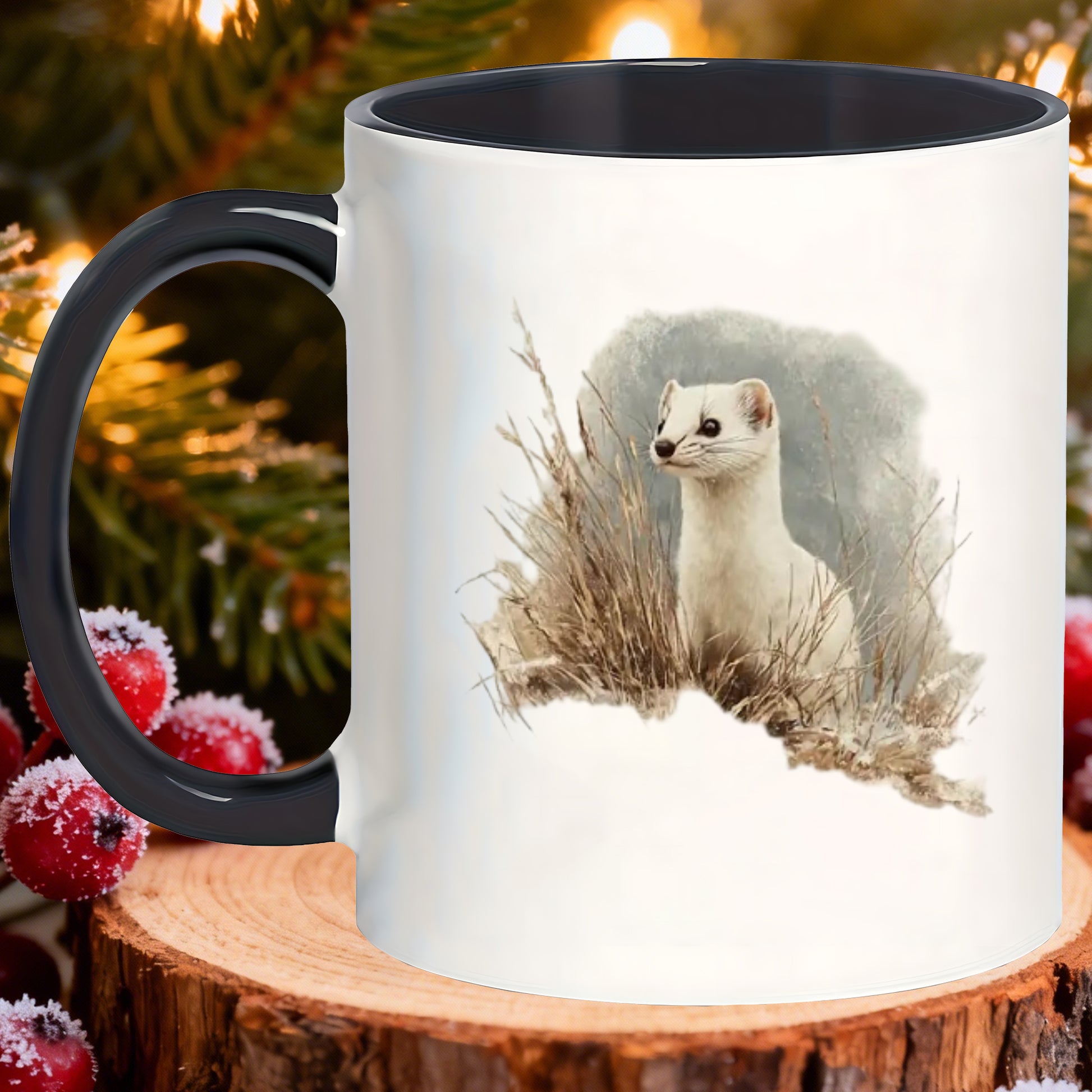 Tailorly Black Accent 11 oz Mug - snowy branches