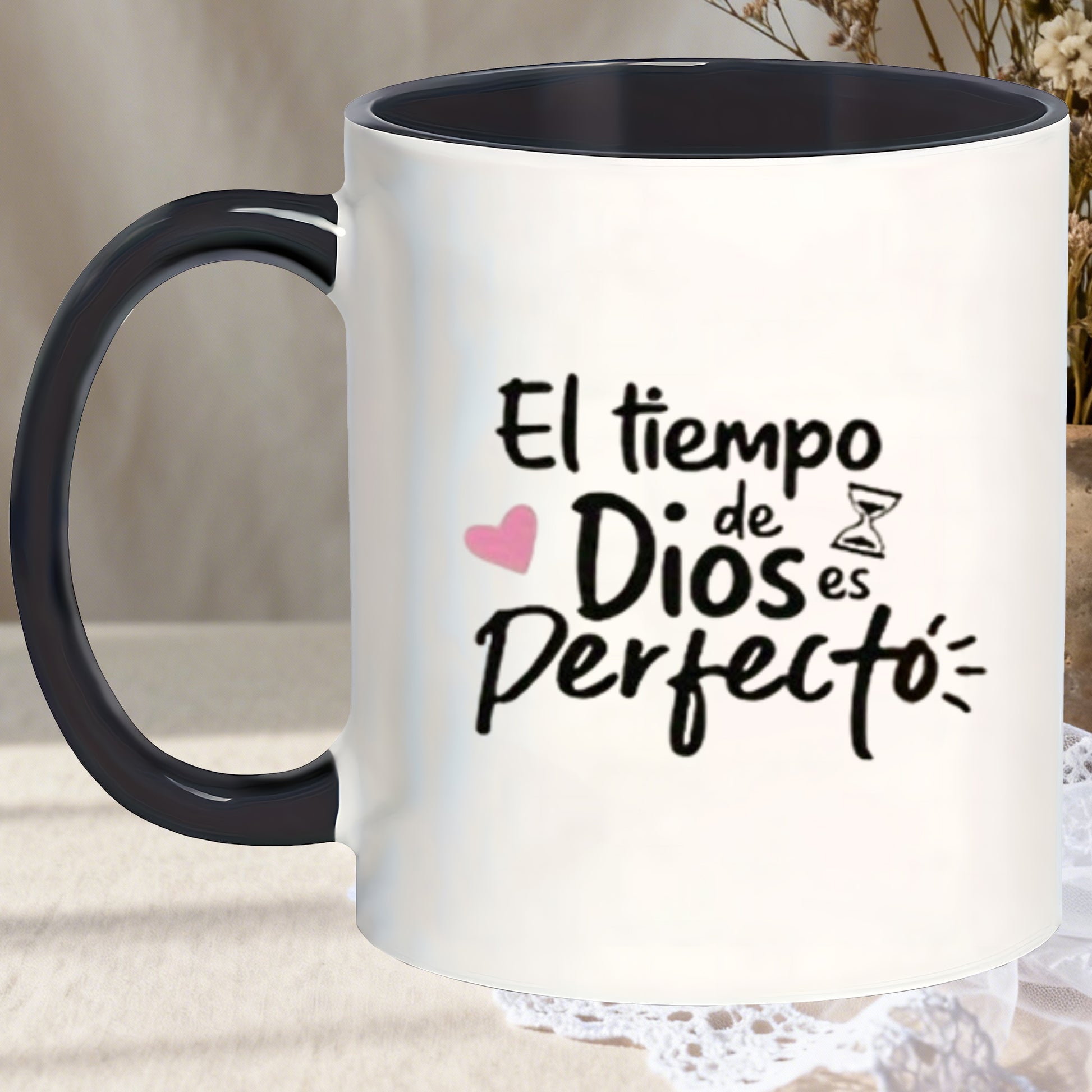 Tailorly Black Accent 11 oz Mug - funny tea mug with handle es time of god is with hearts symbols mugs birthday for office home drinks