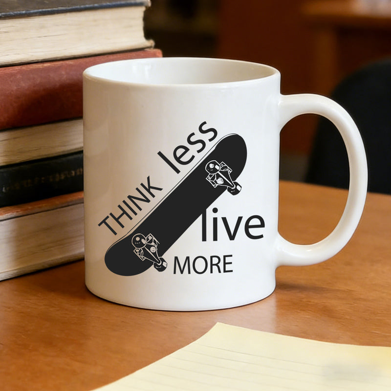 Tailorly White Ceramic 11 oz Mug - 11oz minimalist skateboard mug less live more motivational quote ceramic cup streetwear for minimalist fans