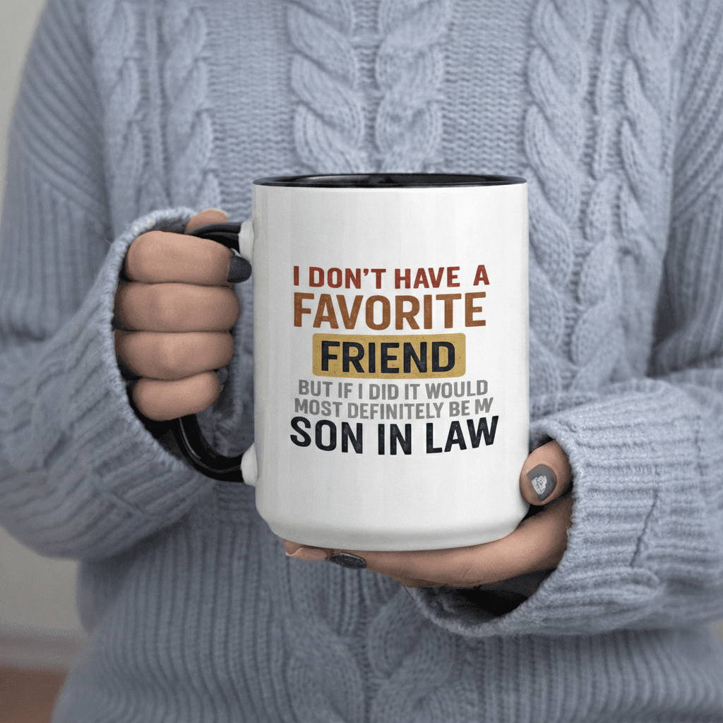 Tailorly Black Accent 11 oz Mug - Have A Friend But If Would Most Be My Son In Law text