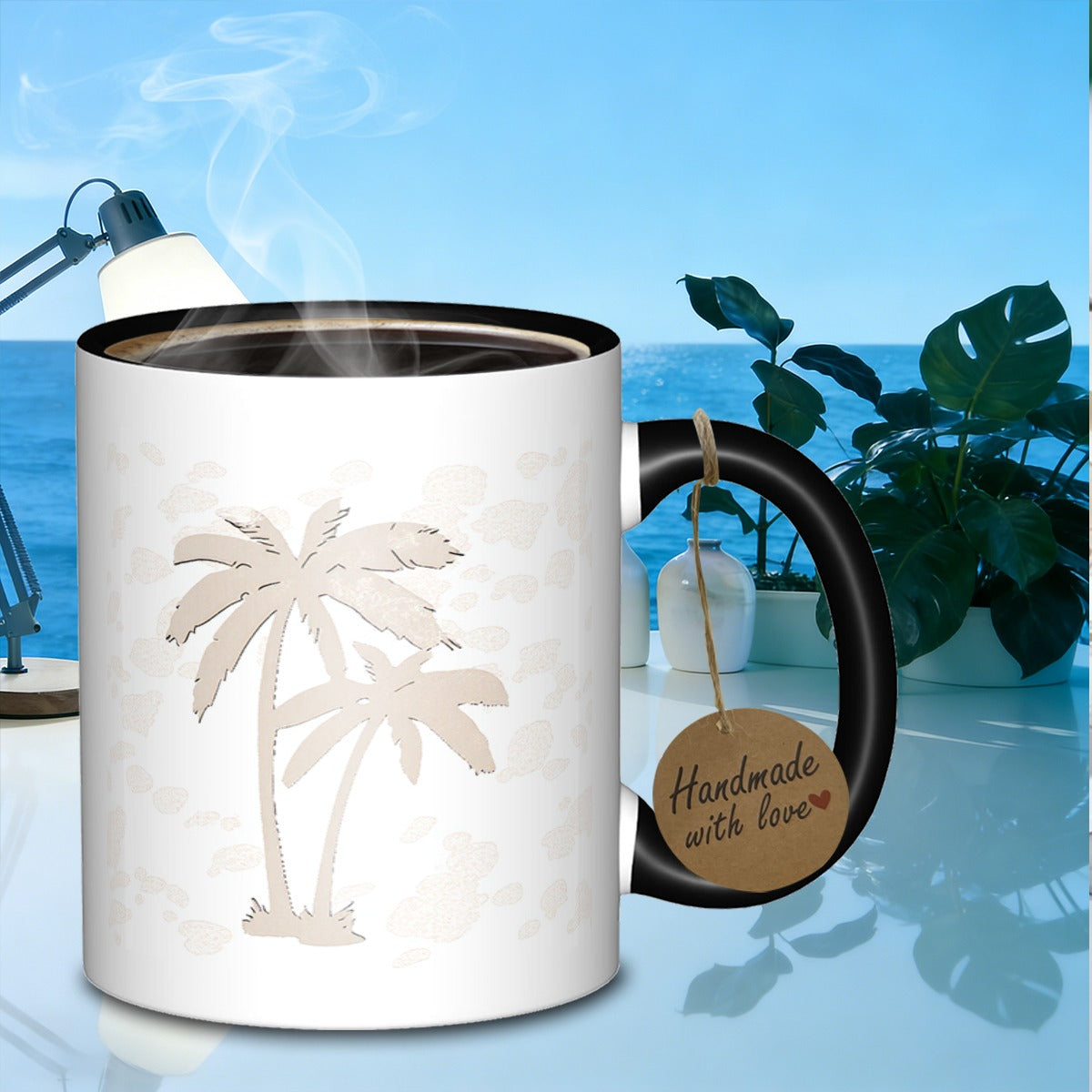 Tailorly Black Accent 11 oz Mug - palm light clouds
