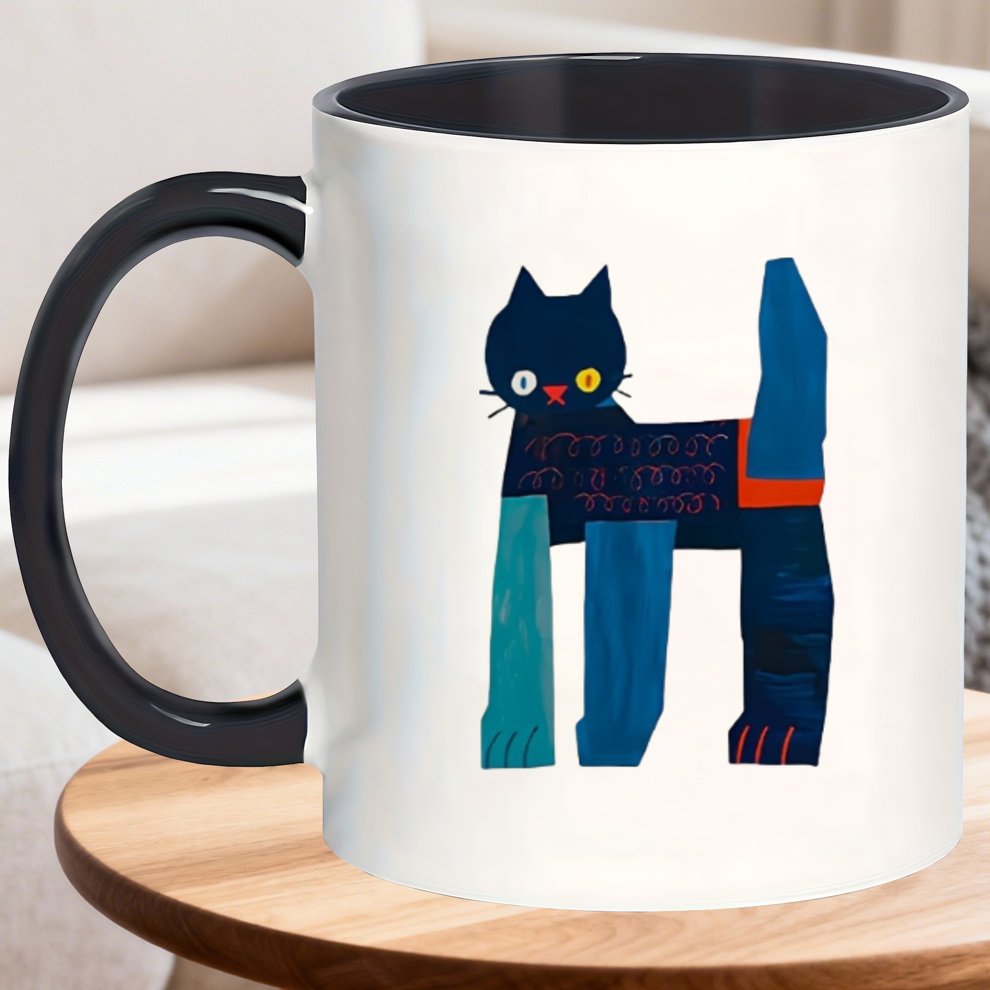 Tailorly Black Accent 11 oz Mug - blue black cat