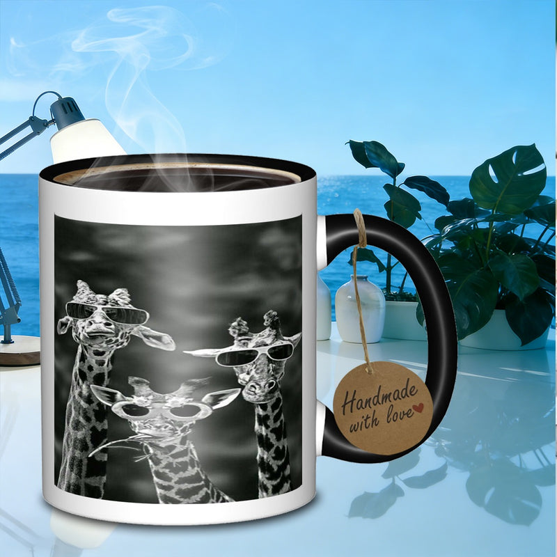 Tailorly Black Accent 11 oz Mug - giraffes wearing eyewear