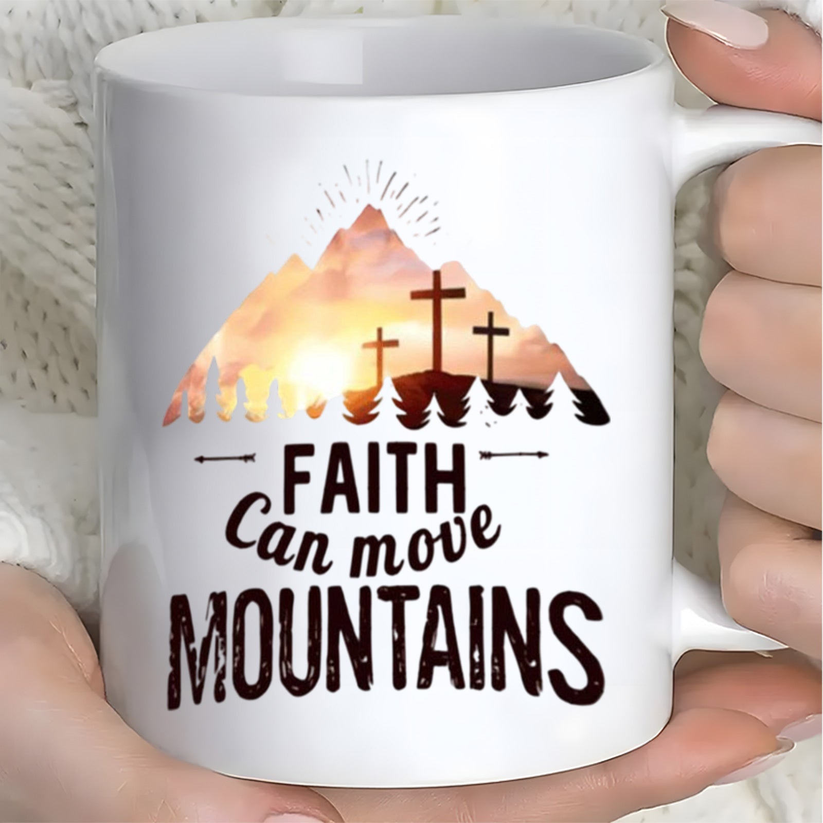 Tailorly White Ceramic 11 oz Mug - inspirational prayer verse， mountain， scripture
