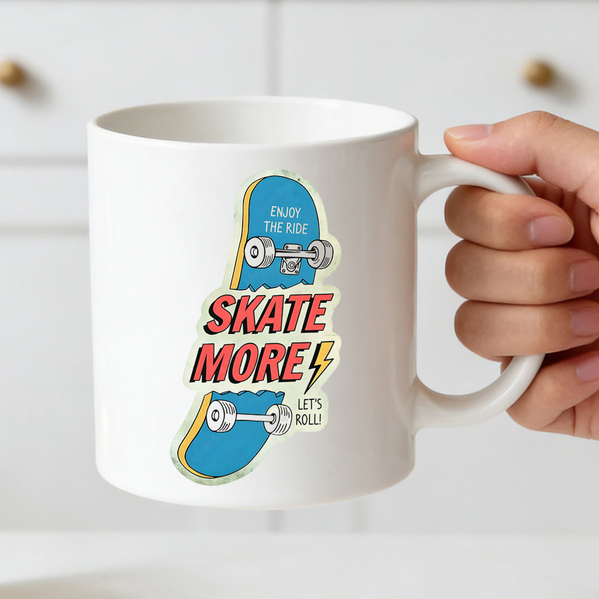 Tailorly White Ceramic 11 oz Mug - vintage skateboard illustration