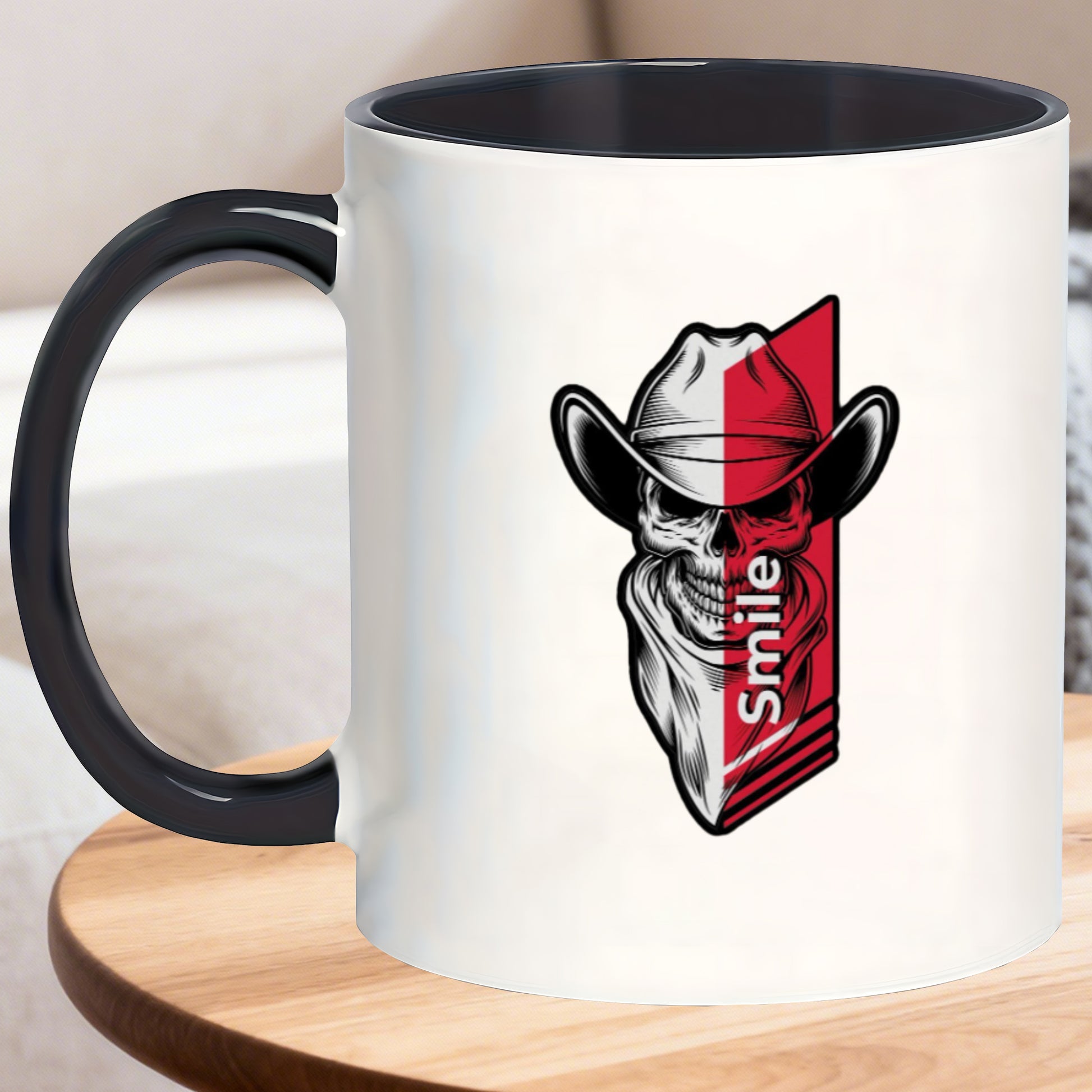 Tailorly Black Accent 11 oz Mug - cowboy skull