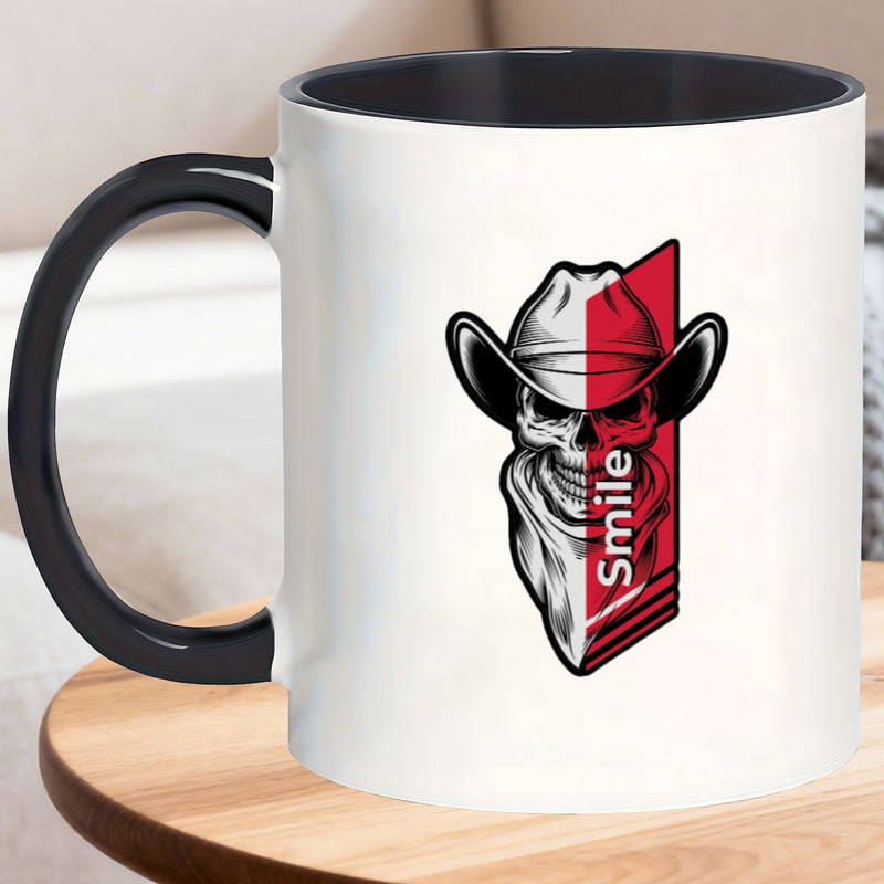 Tailorly Black Accent 11 oz Mug - cowboy skull