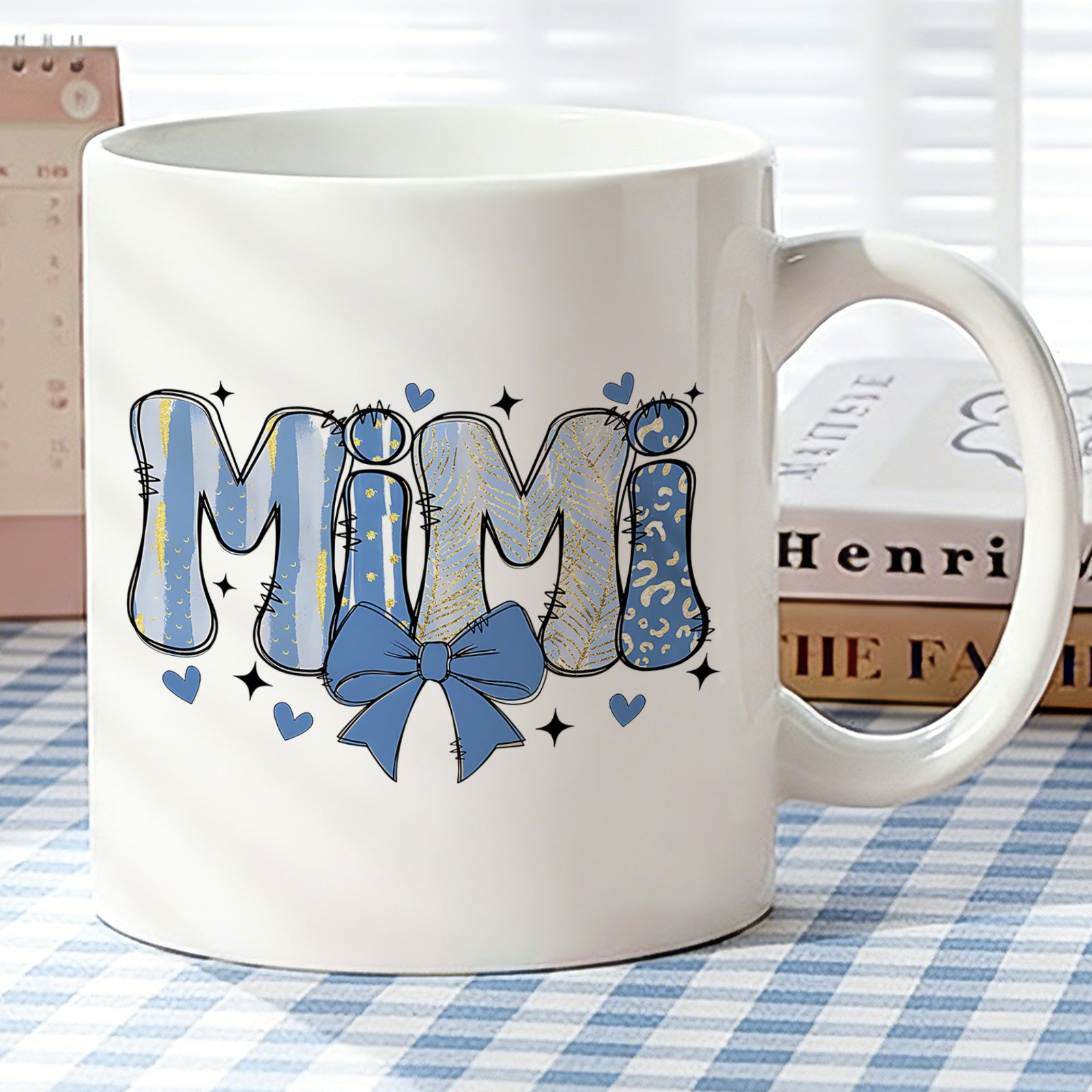 Tailorly White Ceramic 11 oz Mug - bow and leopard print