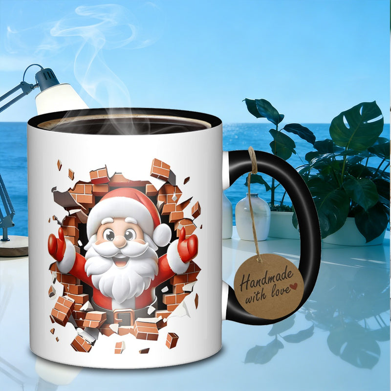 Tailorly Black Accent 11 oz Mug - santa breaking wall