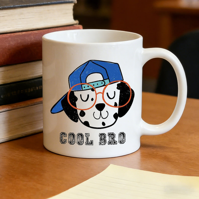 Tailorly White Ceramic 11 oz Mug - dalmatian puppy wearing a cap and glasses