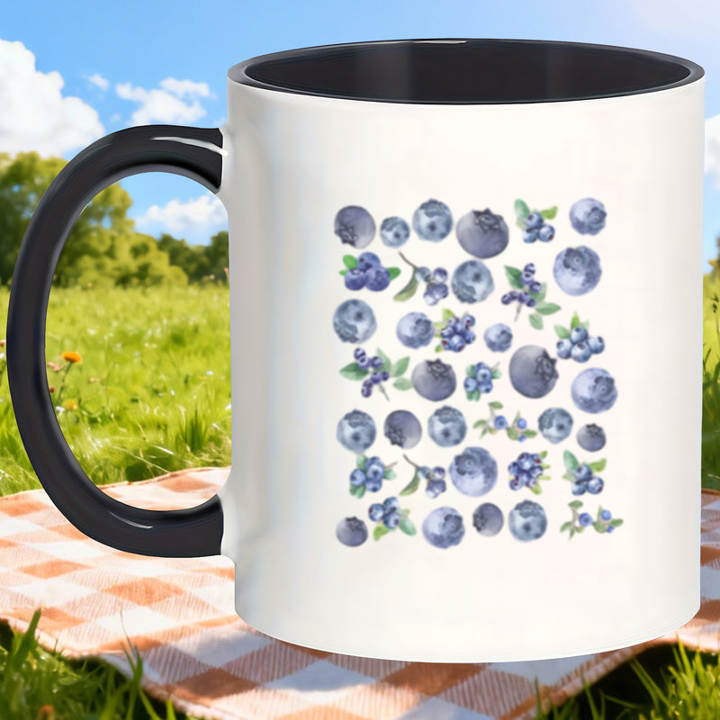 Tailorly Black Accent 11 oz Mug - blueberry fruit print