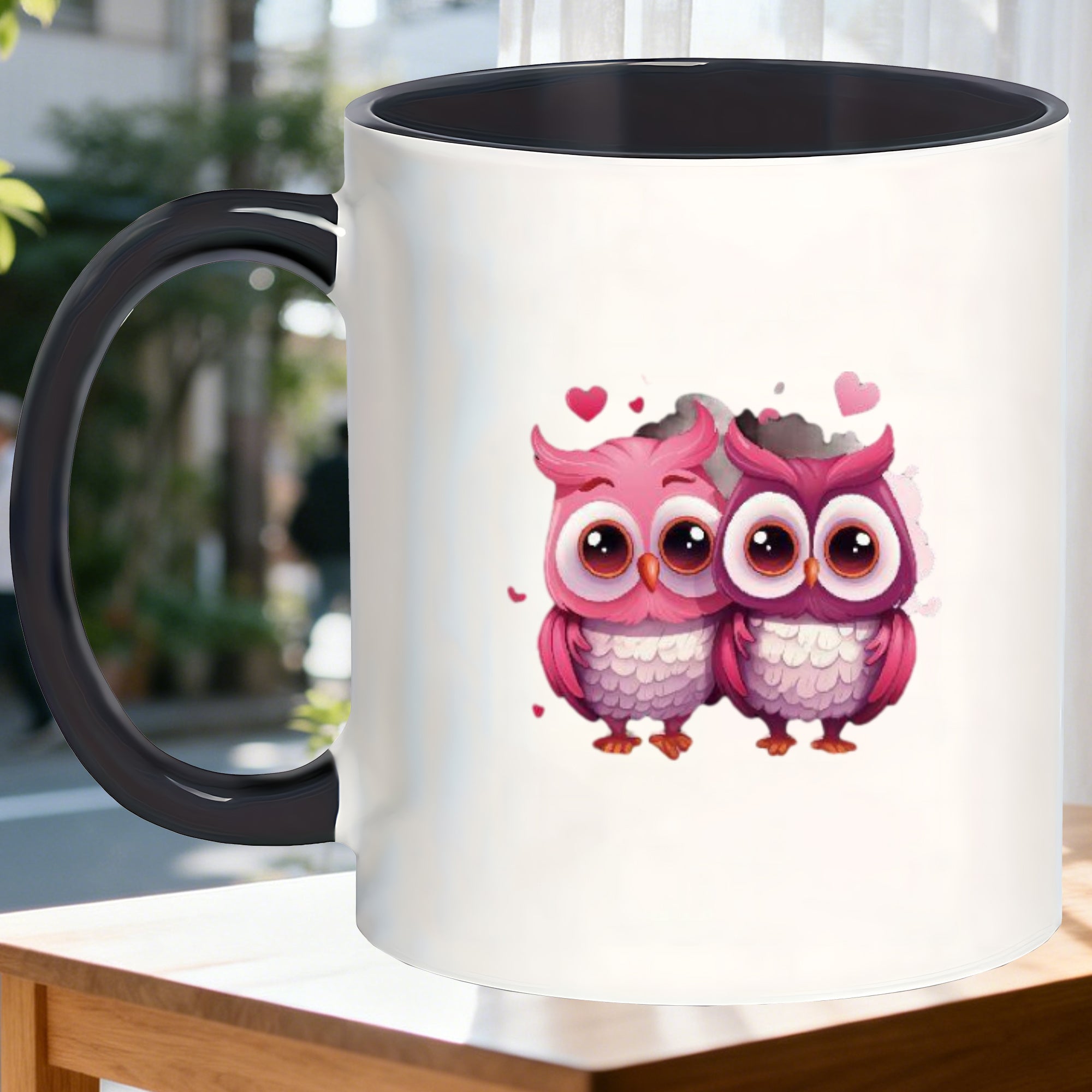 Tailorly Black Accent 11 oz Mug - owl couple