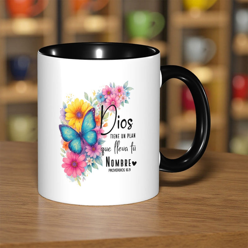 Tailorly Black Accent 11 oz Mug - 11 9 floral and spanish bible verse design